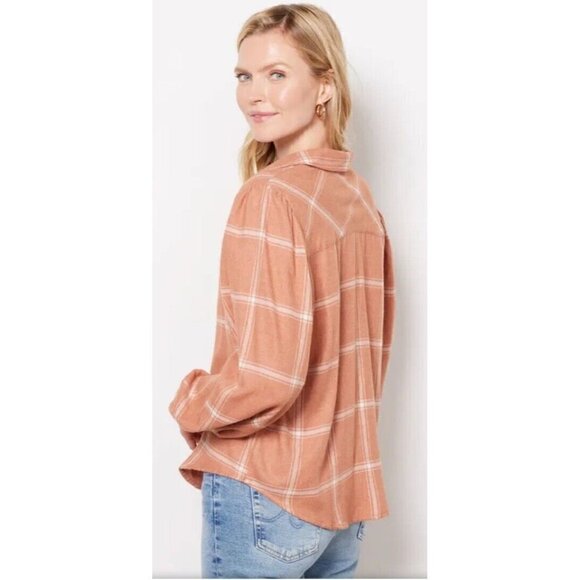Z‎ Supply Overland Plaid Blouse In Brown Womens Large Evereve New - Picture 3 of 10